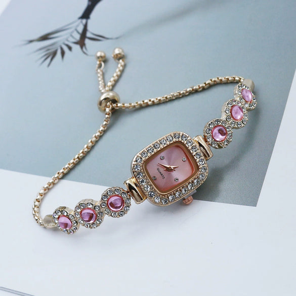 Women's Alloy Square Quartz Bracelet Watch Fashion Diamondencrusted