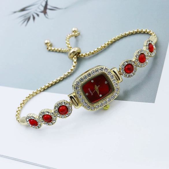 Women's Alloy Square Quartz Bracelet Watch Fashion Diamondencrusted