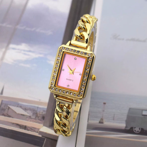 Women's Alloy Square Rhinestone Bracelet Quartz Watch Leisure Style