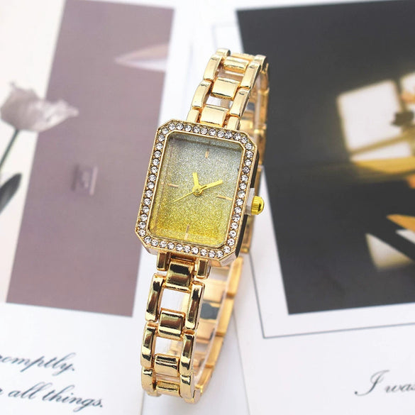 Women's Alloy Square Rhinestone Bracelet Quartz Watch Leisure Style