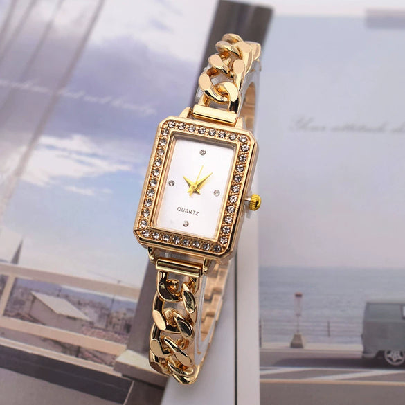 Women's Alloy Square Rhinestone Bracelet Quartz Watch Leisure Style