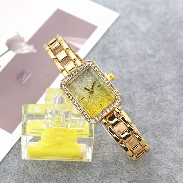Women's Alloy Square Rhinestone Bracelet Quartz Watch Leisure Style