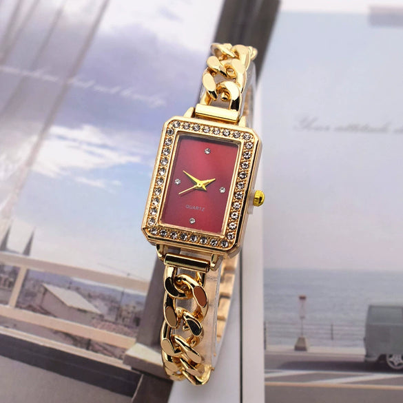 Women's Alloy Square Rhinestone Bracelet Quartz Watch Leisure Style