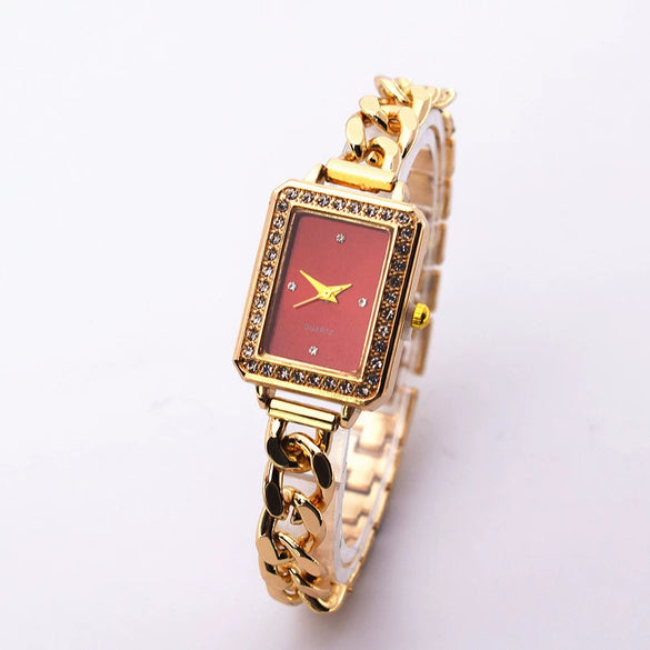 Women's Alloy Square Rhinestone Bracelet Quartz Watch Leisure Style