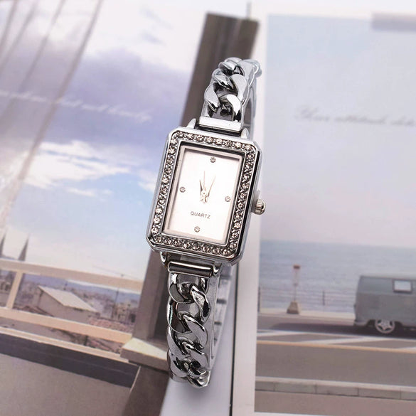 Women's Alloy Square Rhinestone Bracelet Quartz Watch Leisure Style