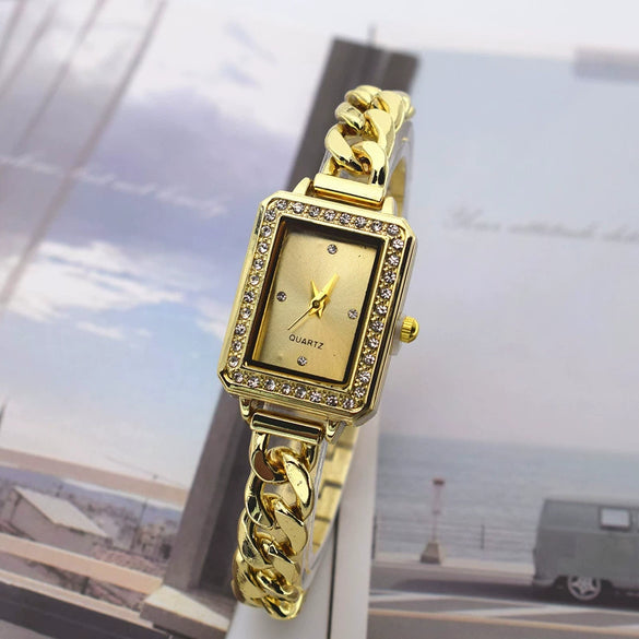 Women's Alloy Square Rhinestone Bracelet Quartz Watch Leisure Style