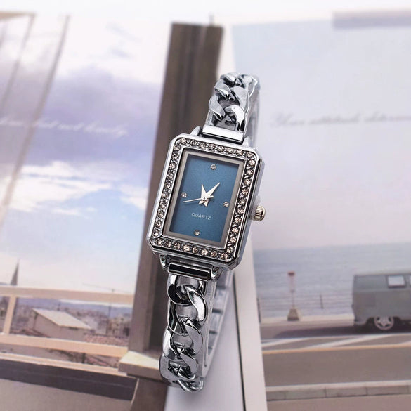 Women's Alloy Square Rhinestone Bracelet Quartz Watch Leisure Style
