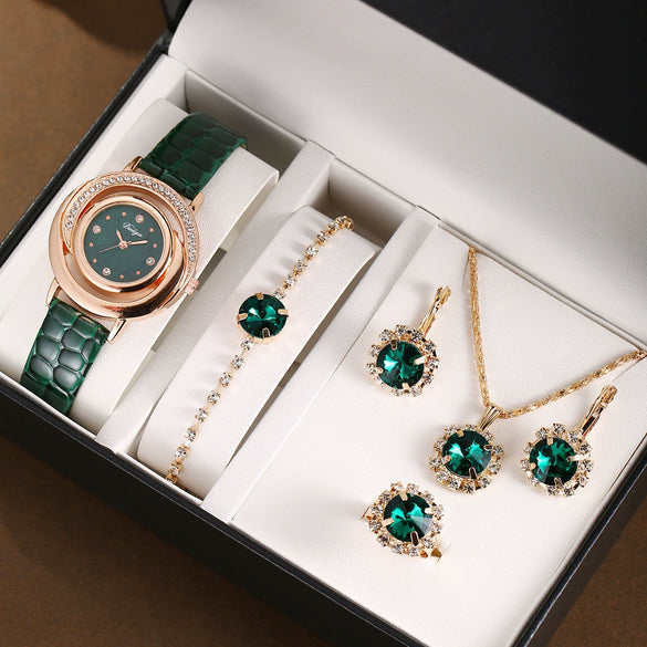 Women's Alloy Stainless Steel Imitation Leather Diamond Snake Pattern Quartz Belt Watch Jewelry Set