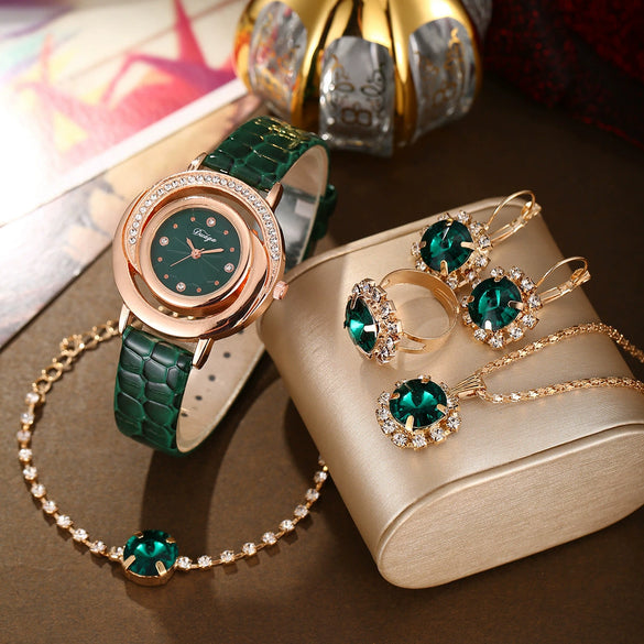Women's Alloy Stainless Steel Imitation Leather Diamond Snake Pattern Quartz Belt Watch Jewelry Set