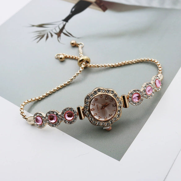 Women's Alloy Stainless Steel Luxury Elegant Fashion Quartz Watch With Chalcedony Bracelet And Pull Rope Free Adjustment