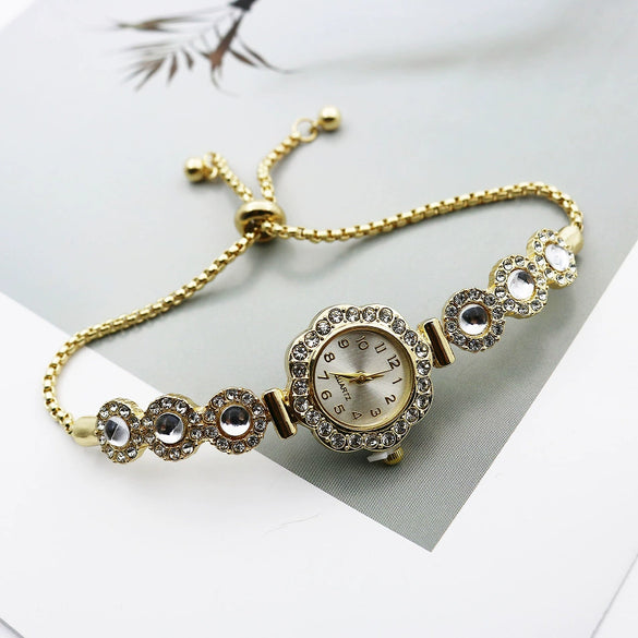 Women's Alloy Stainless Steel Luxury Elegant Fashion Quartz Watch With Chalcedony Bracelet And Pull Rope Free Adjustment