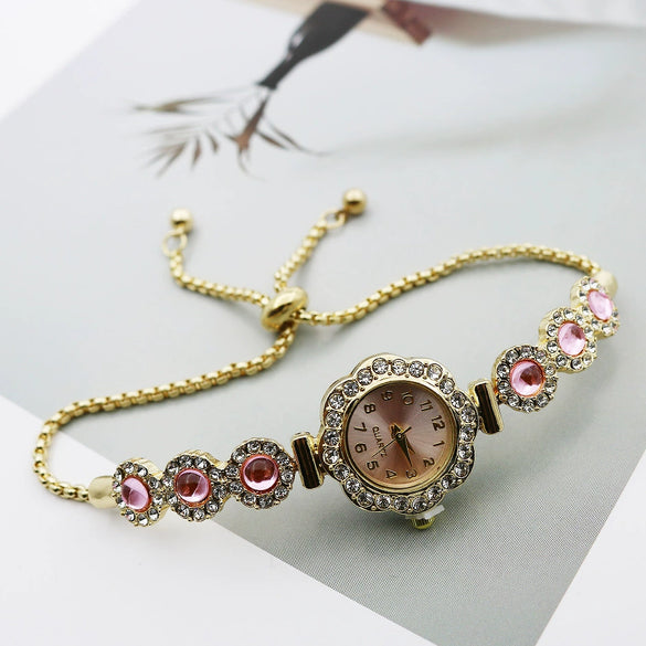 Women's Alloy Stainless Steel Luxury Elegant Fashion Quartz Watch With Chalcedony Bracelet And Pull Rope Free Adjustment