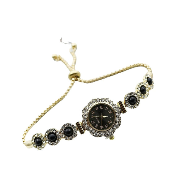 Women's Alloy Stainless Steel Luxury Elegant Fashion Quartz Watch With Chalcedony Bracelet And Pull Rope Free Adjustment
