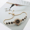 Women's Alloy Stainless Steel Luxury Elegant Fashion Quartz Watch With Chalcedony Bracelet And Pull Rope Free Adjustment