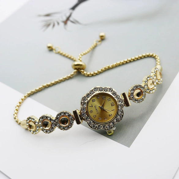 Women's Alloy Stainless Steel Luxury Elegant Fashion Quartz Watch With Chalcedony Bracelet And Pull Rope Free Adjustment