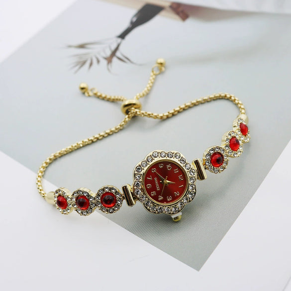 Women's Alloy Stainless Steel Luxury Elegant Fashion Quartz Watch With Chalcedony Bracelet And Pull Rope Free Adjustment