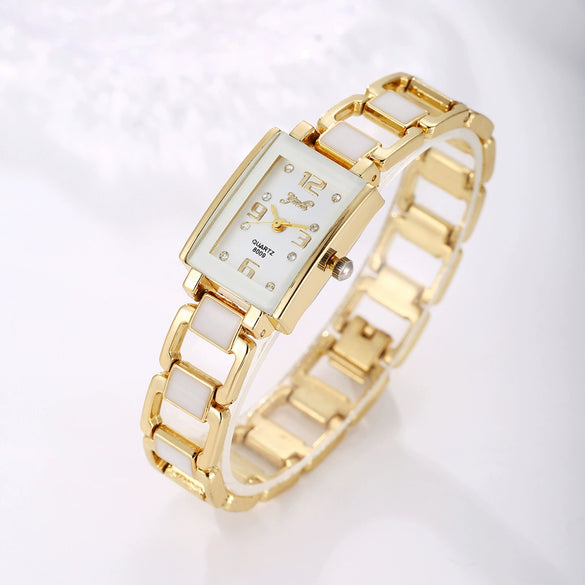 Women's Alloy Stainless Steel Ordinary Glass Mirror Rectangle Dial Quartz Bracelet Watch