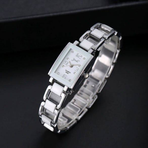 Women's Alloy Stainless Steel Ordinary Glass Mirror Rectangle Dial Quartz Bracelet Watch
