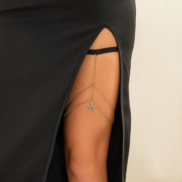 Women's Alloy Star Pendant Tassel Thigh Chain With Artificial Gemstones And Semiprecious Stones Inlay