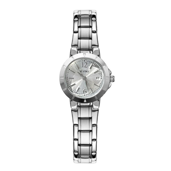 Women's Alloy Steel Belt Quartz Watch With Round Dial And Butterfly Double Snap Button Leisure Style
