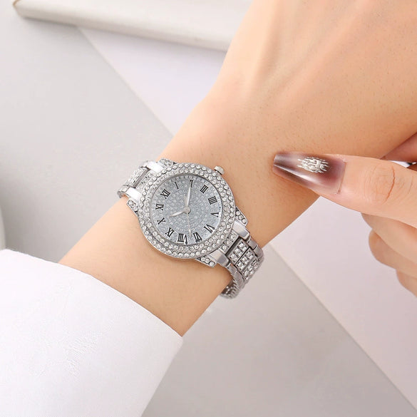 Women's Alloy Steel Quartz Watch With Starry Sky Pattern And Roman Digital Fashion Style