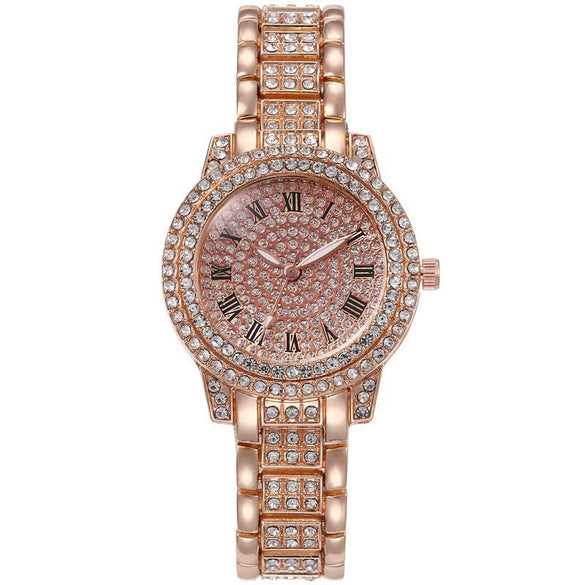 Women's Alloy Steel Quartz Watch With Starry Sky Pattern And Roman Digital Fashion Style