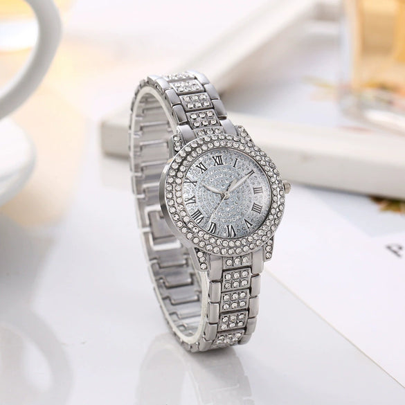 Women's Alloy Steel Quartz Watch With Starry Sky Pattern And Roman Digital Fashion Style