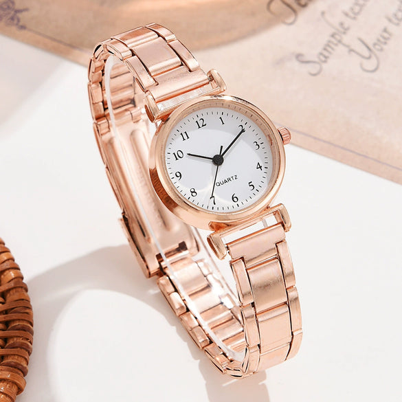 Women's Alloy Strap Round Dial Quartz Watch Simple And Versatile Style