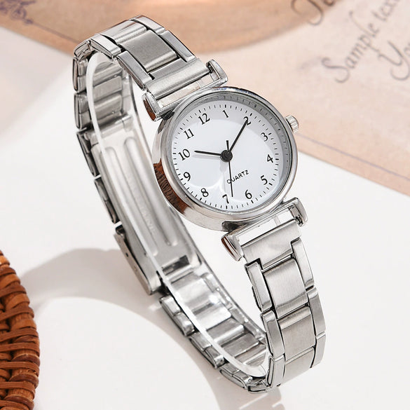 Women's Alloy Strap Round Dial Quartz Watch Simple And Versatile Style