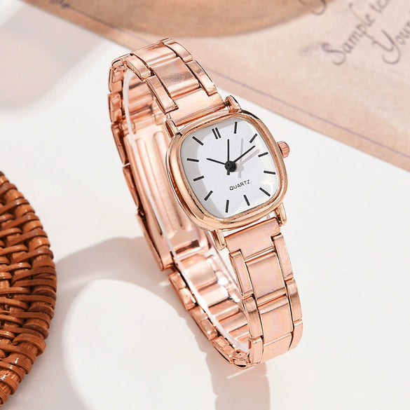 Women's Alloy Strap Round Dial Quartz Watch Simple And Versatile Style