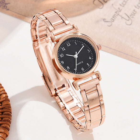 Women's Alloy Strap Round Dial Quartz Watch Simple And Versatile Style