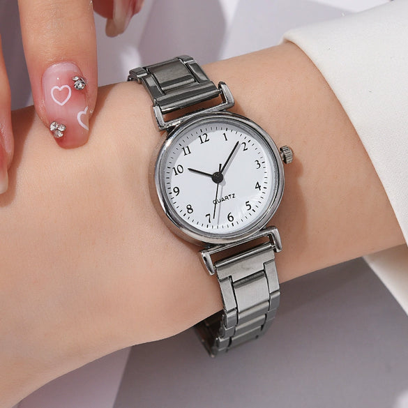 Women's Alloy Strap Round Dial Quartz Watch Simple And Versatile Style