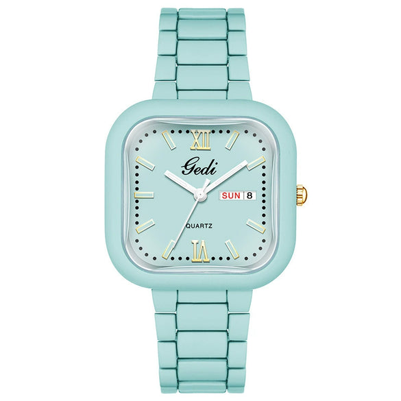 Women's Alloy Strap Square Dial Fashion Luxury Student Calendar Week Watch