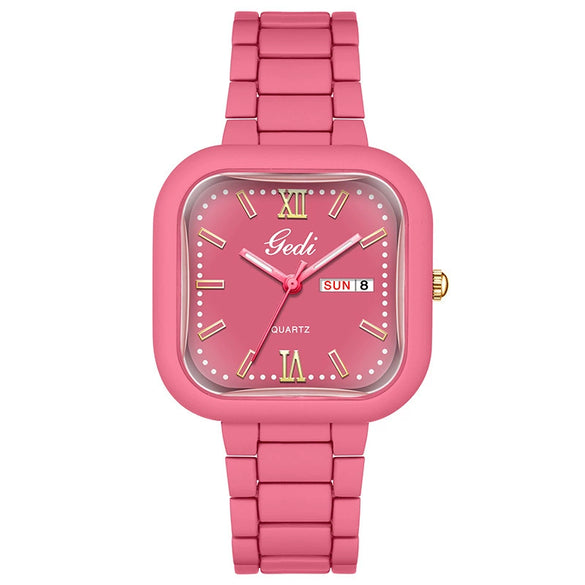 Women's Alloy Strap Square Dial Fashion Luxury Student Calendar Week Watch