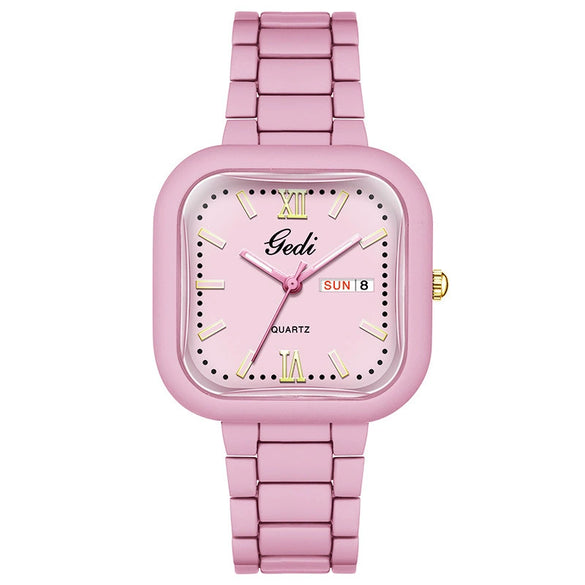 Women's Alloy Strap Square Dial Fashion Luxury Student Calendar Week Watch
