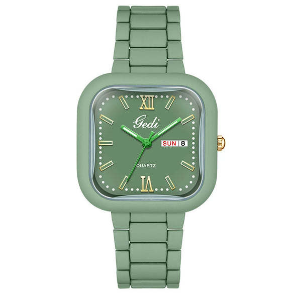 Women's Alloy Strap Square Dial Fashion Luxury Student Calendar Week Watch