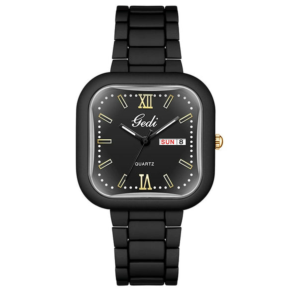 Women's Alloy Strap Square Dial Fashion Luxury Student Calendar Week Watch