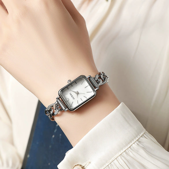 Women's Alloy Strap Square Hollow Fashion Leisure Watch With Stainless Steel Buckle