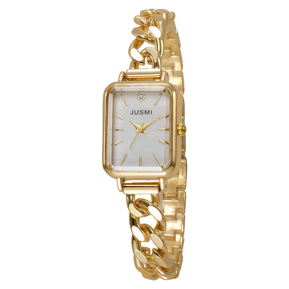Women's Alloy Strap Square Hollow Fashion Leisure Watch With Stainless Steel Buckle