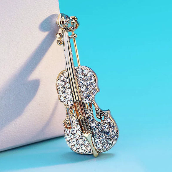 Women's Alloy Suit Brooch Electroplated Natural Style Violin Pin For Cardigan Shawl