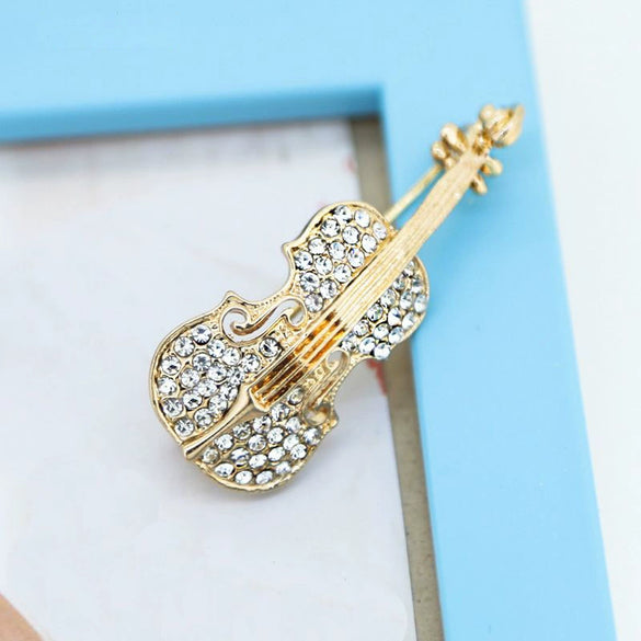 Women's Alloy Suit Brooch Electroplated Natural Style Violin Pin For Cardigan Shawl
