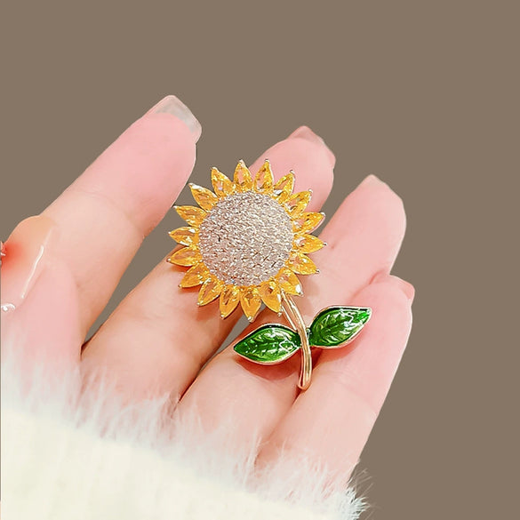 Women's Alloy Sunflower Crystal Brooch With Electroplating Treatment