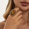 Women's Alloy Sunflower Open Ring With Retro Gradient Resin Gemstone Geometric Round Setting And Plated Finish For Stacking