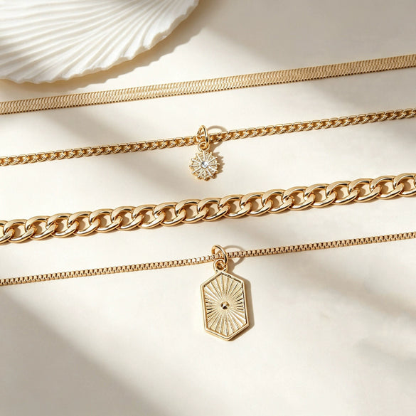 Women's Alloy Sunflower Pendant Necklace With Electroplated Geometric Rhombus Layered Chain Design