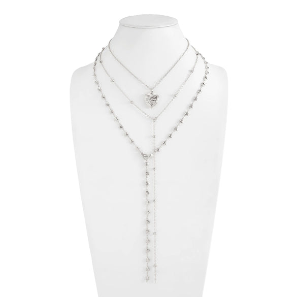 Women's Alloy Threedimensional Heart Pendant Necklace With Geometric Yshaped Tassel Chain Plated Sweet And Cool Layered Jewelry