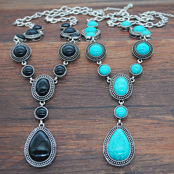 Women's Alloy Turquoise Drop Shape Electroplated Jewelry Pendant Necklace