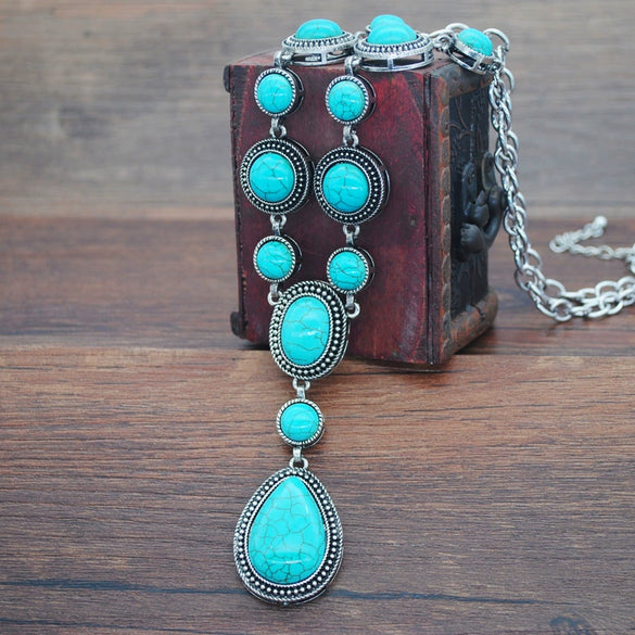Women's Alloy Turquoise Drop Shape Electroplated Jewelry Pendant Necklace
