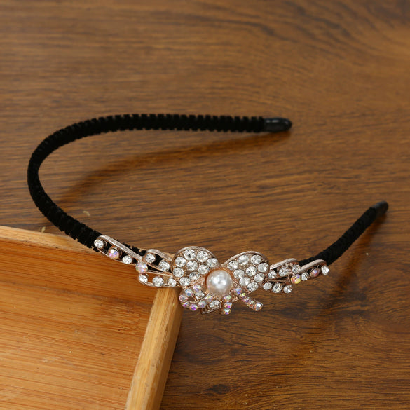 Women's Alloy Velvet Headband With Pearl Butterfly And Rhinestone Electroplated