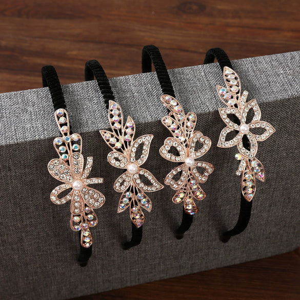 Women's Alloy Velvet Headband With Pearl Butterfly And Rhinestone Electroplated
