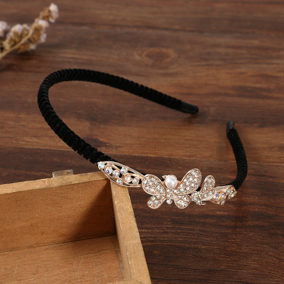 Women's Alloy Velvet Headband With Pearl Butterfly And Rhinestone Electroplated